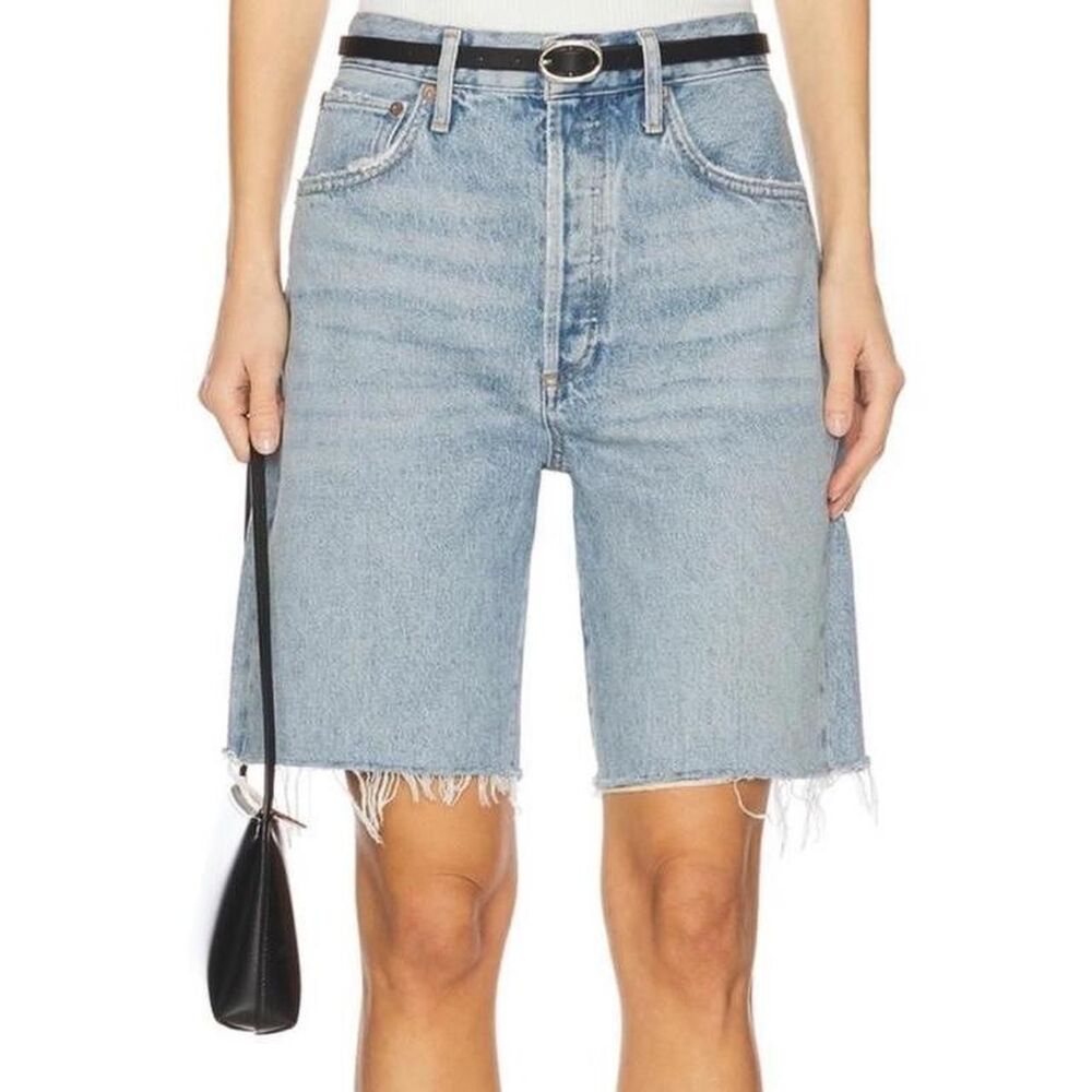 AGOLDE 90s Mid Rise Bermuda Shorts 24 Loose Raw Hem Organic Cotton